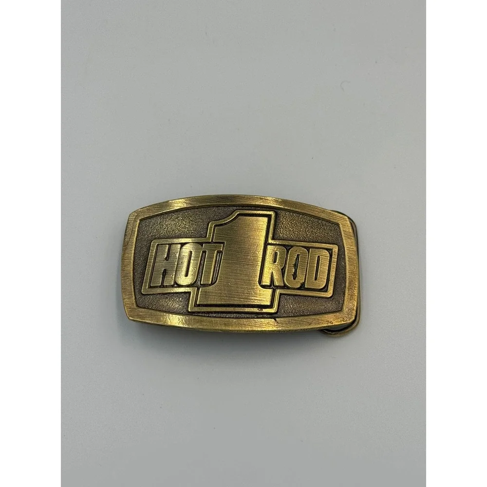 Vintage Hot Rod 1 Belt Buckle Brass‎ Tone Automotive Racing Retro Style Metal